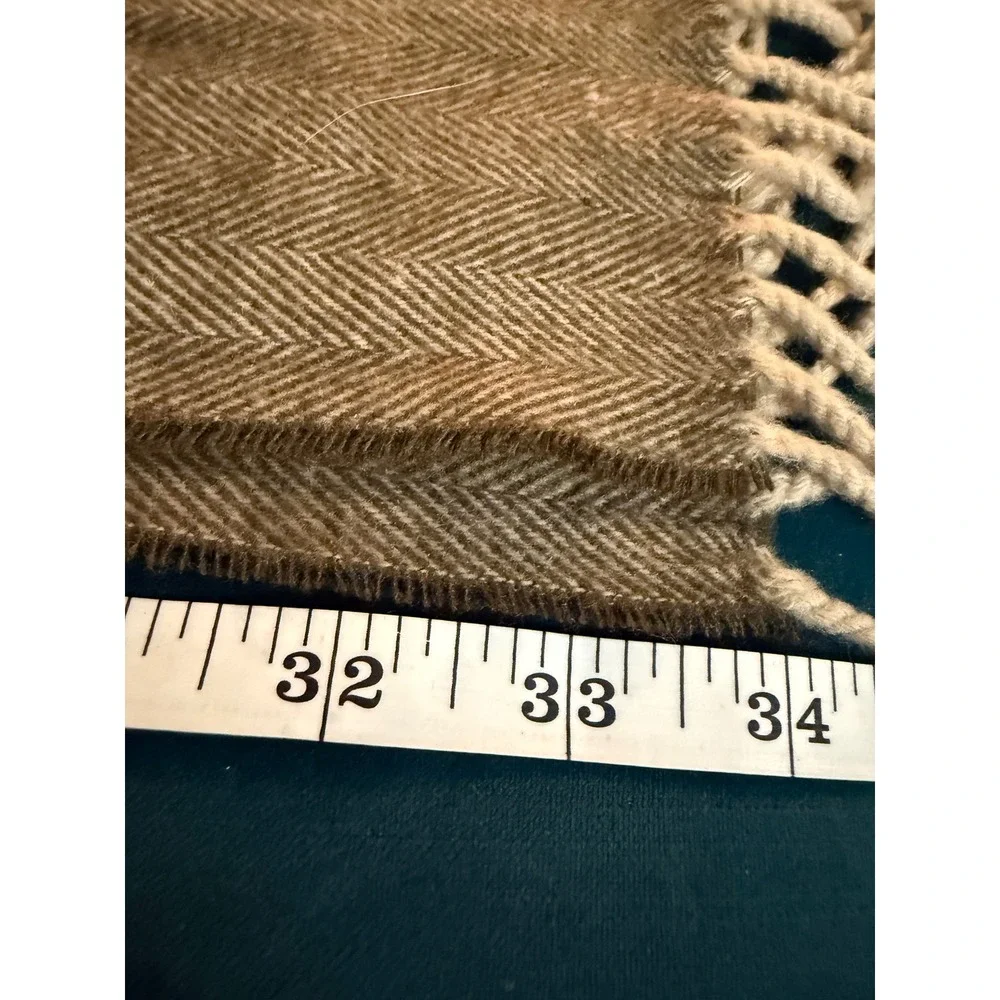 100% Cashmere‎ Herringbone Scarf Made in Scotland Tan Brown EUC